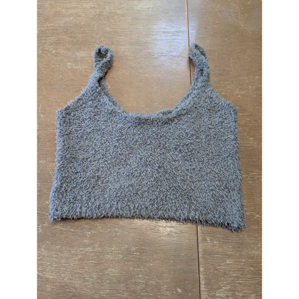 SKIMS Cozy Knit Tank Top Grey‎ Fuzzy Cropped Camisole S/M lounge comfort